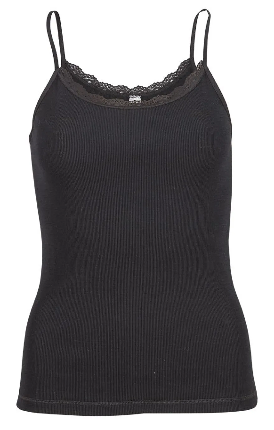 Flora Singlet i merinoull med blondekant