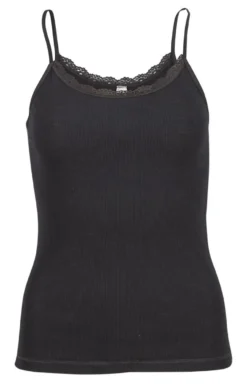 Flora Singlet i merinoull med blondekant