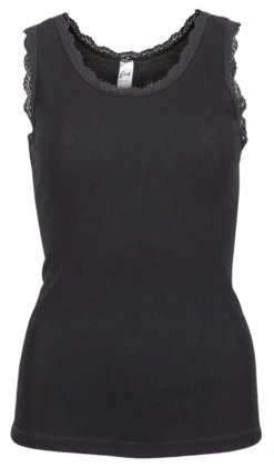 Flora Singlet i merinoull med blondekant