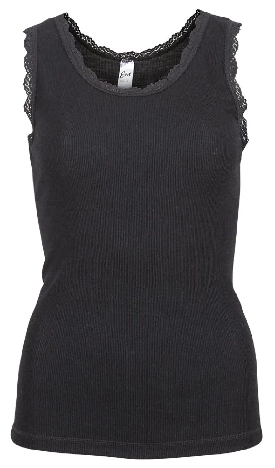 Flora Singlet i merinoull med blondekant