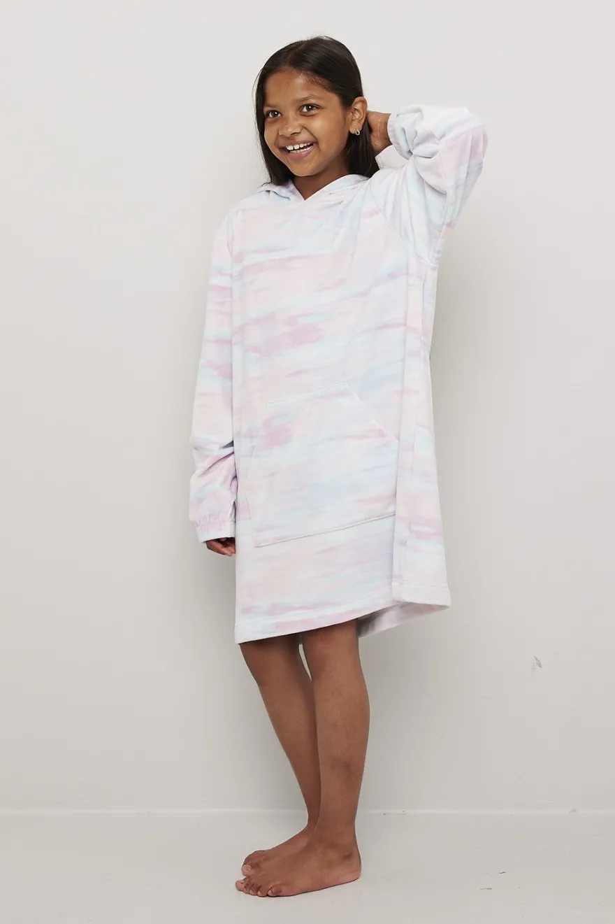 Lang hettegenser i fleece Rainbow