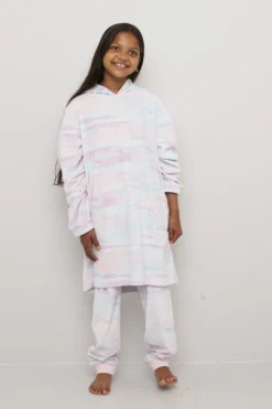 Lang hettegenser i fleece Rainbow
