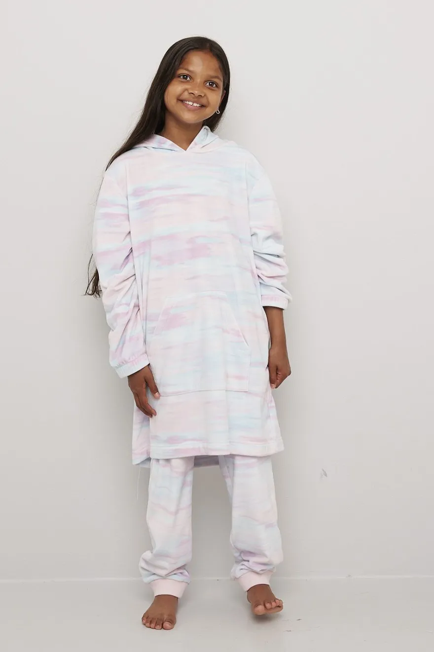 Lang hettegenser i fleece Rainbow