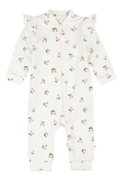 Pyjamas med søtt mønster og volang på skulder
