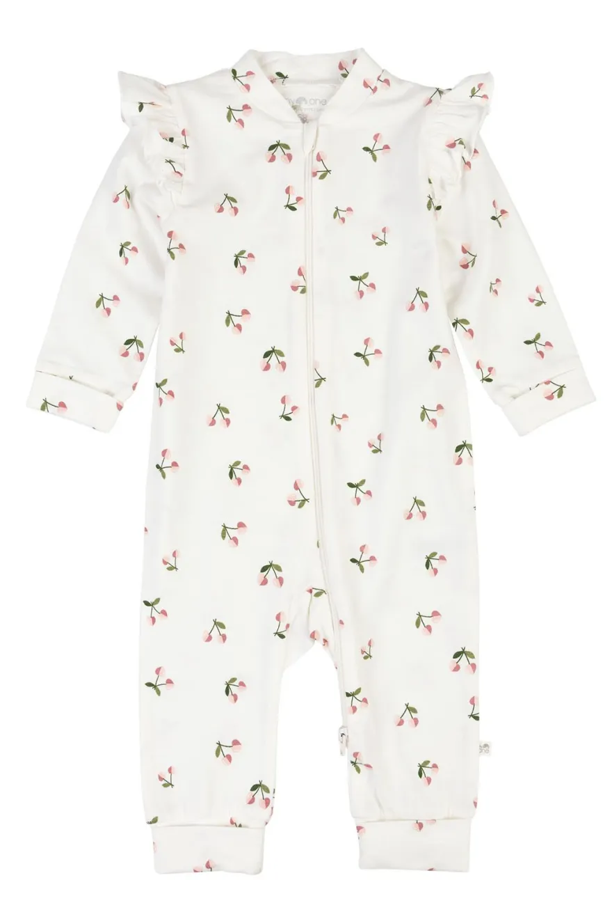 Pyjamas med søtt mønster og volang på skulder